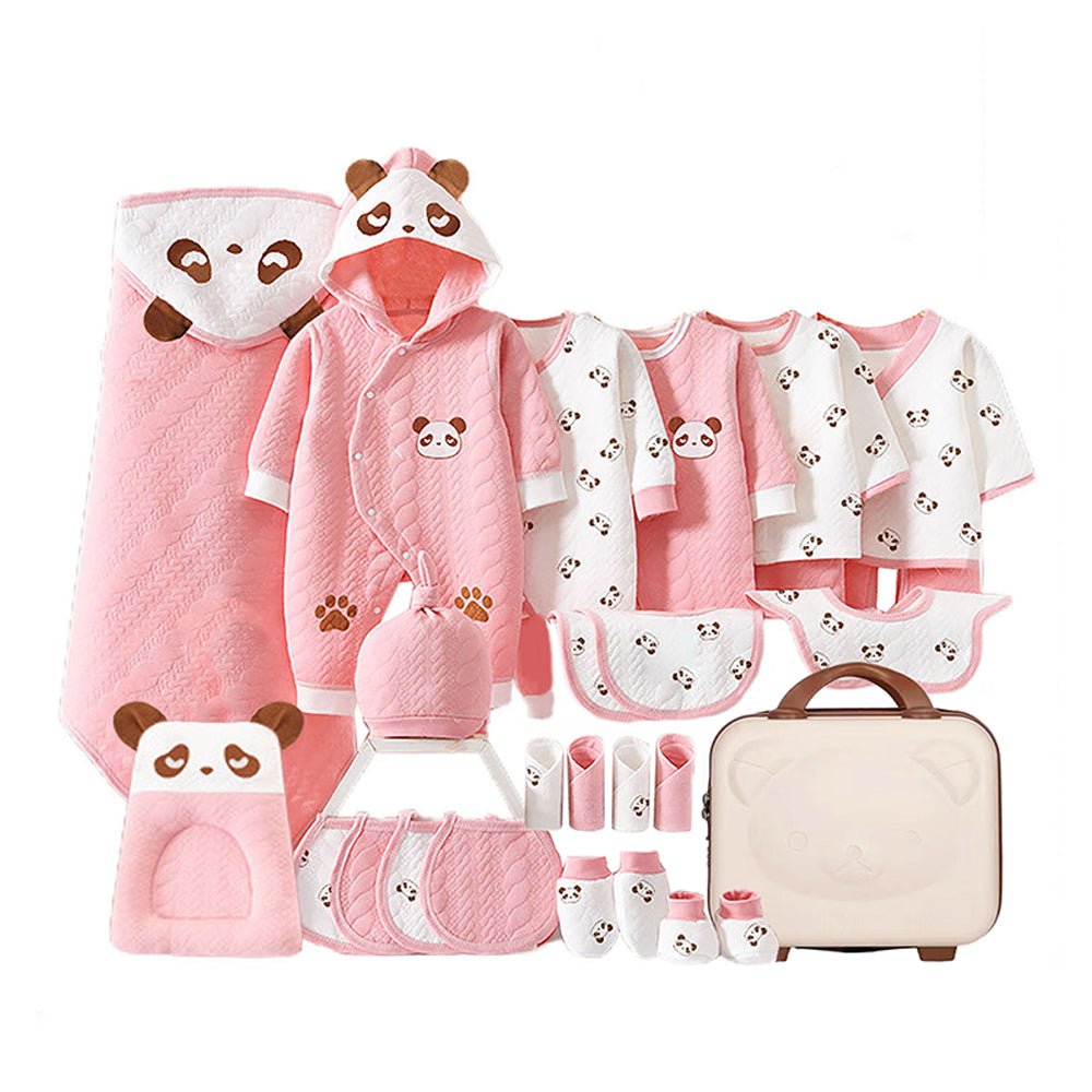 27 Pcs Pink Sleepy Panda Newborn Baby Girl/ Boy All Season Wear Gift Hamper With Suitcase
