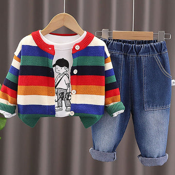 3 pcs Colorful Stripes Cardigan, tshirt/Denims set for Toddlers/Kids - Little Surprise Box3 pcs Colorful Stripes Cardigan, tshirt/Denims set for Toddlers/Kids