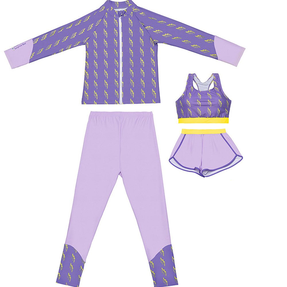 3 pcs Purple ThunderBolt Matching Top,leggings & Jacket style Swimwear set for Pre Teens & Teens - Little Surprise Box3 pcs Purple ThunderBolt Matching Top,leggings & Jacket style Swimwear set for Pre Teens & Teens