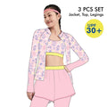 3pcs Pink Flower Power Matching Top,leggings & Jacket style Swimwear set for Pre Teens & Teens. - Little Surprise Box3pcs Pink Flower Power Matching Top,leggings & Jacket style Swimwear set for Pre Teens & Teens.