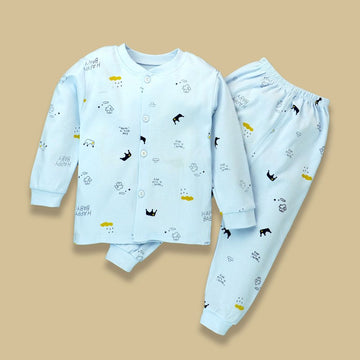 Blue Happy Baby Full sleeves tops & pants set Unisex Kids Wear