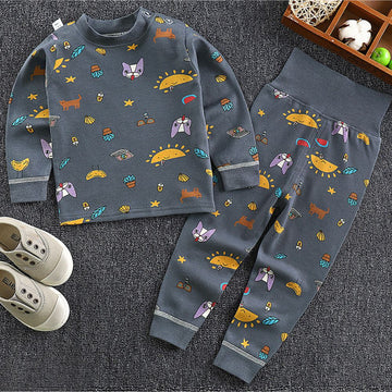 Dark Blue Cat, laptop, Banana Full sleeves tops & pants set Unisex Kids Wear