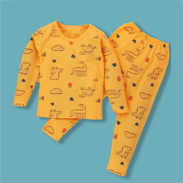 Orange Dino Full sleeves tops & pants set Unisex Kids Wear