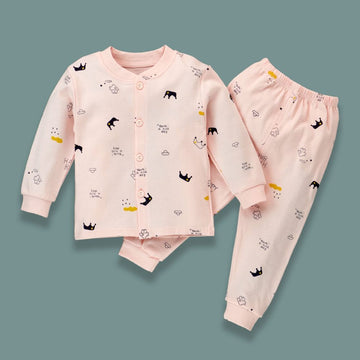 Pink Happy Baby Full sleeves tops & pants set Unisex Kids Wear