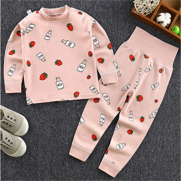 Pink Strawberry & Milk Full sleeves tops & pants set Unisex Kids Wear