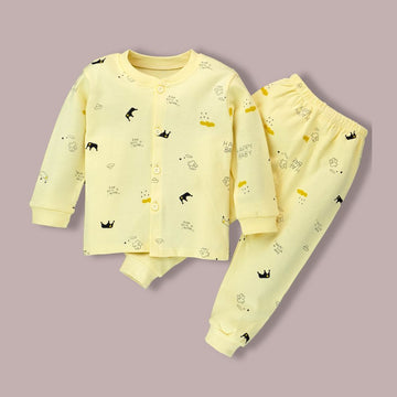 Yellow Happy Baby Full sleeves tops & pants set Unisex Kids Wear