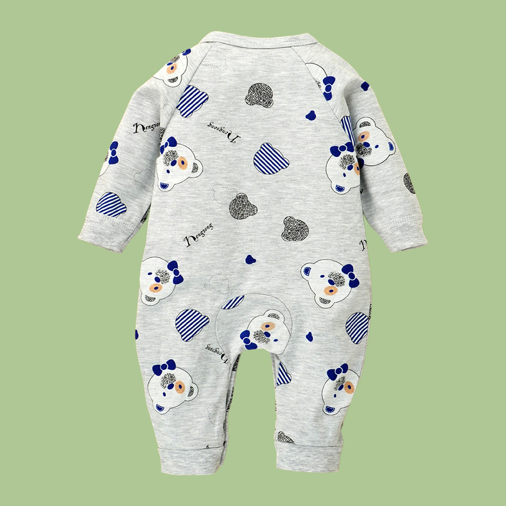 Grey Bear Face Print Romper Unisex Kids Wear