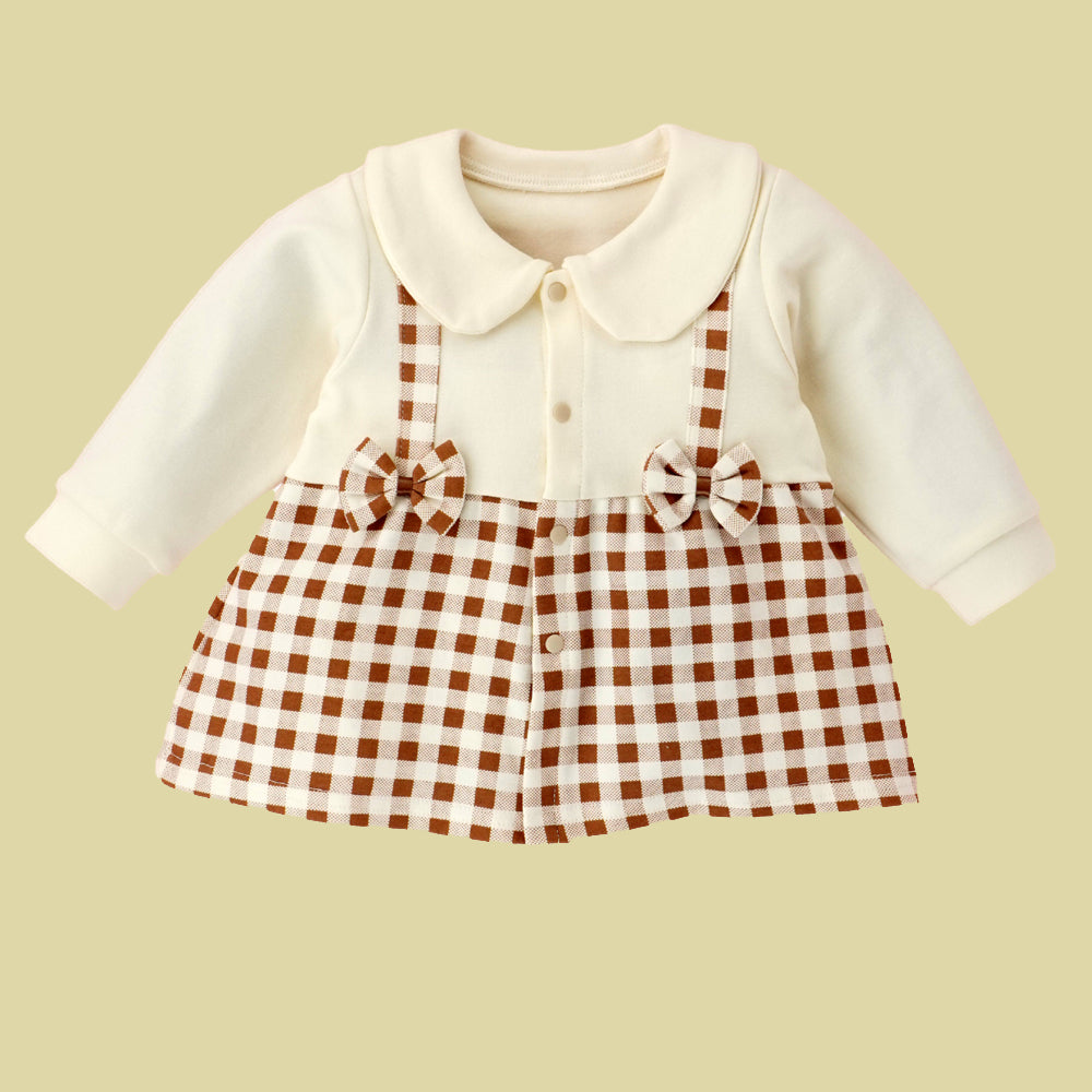 2pcs Brown Checks Long Frock style Top with matching full Pants