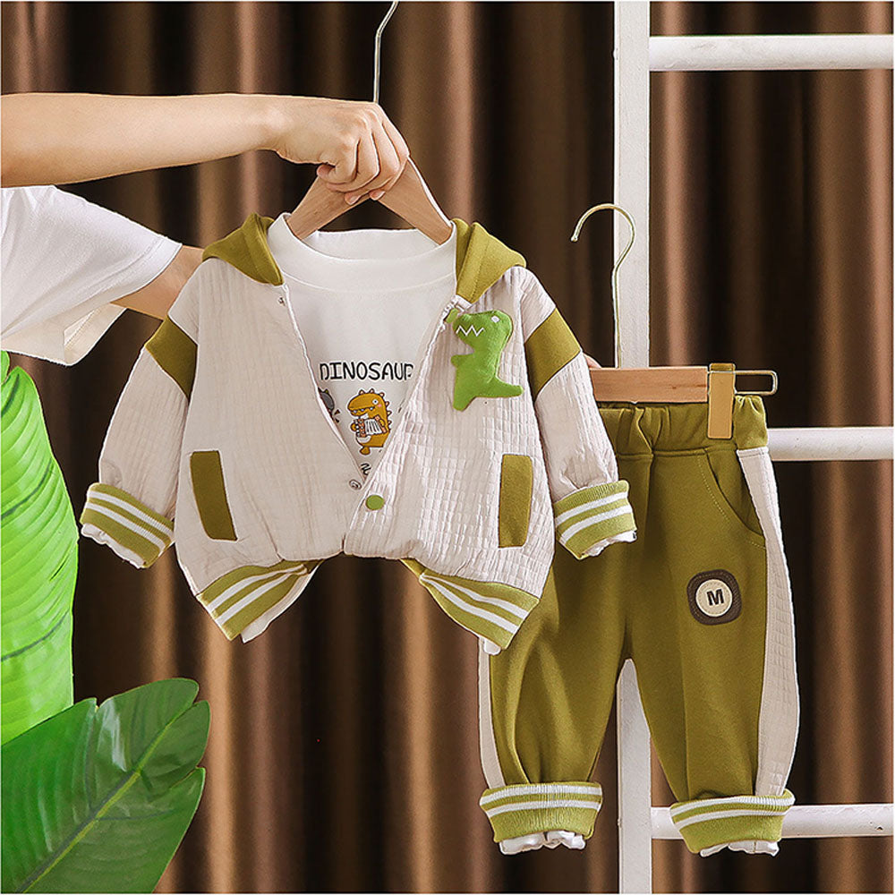 Green Dino Broach Designed Jacket Pcs Track Suit Set For Toddlers An