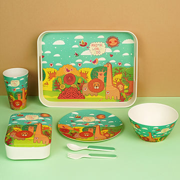 Jungle Theme 7 pcs Eco friendly Bamboo Fibre Garden/ Picnic/Home Meal set