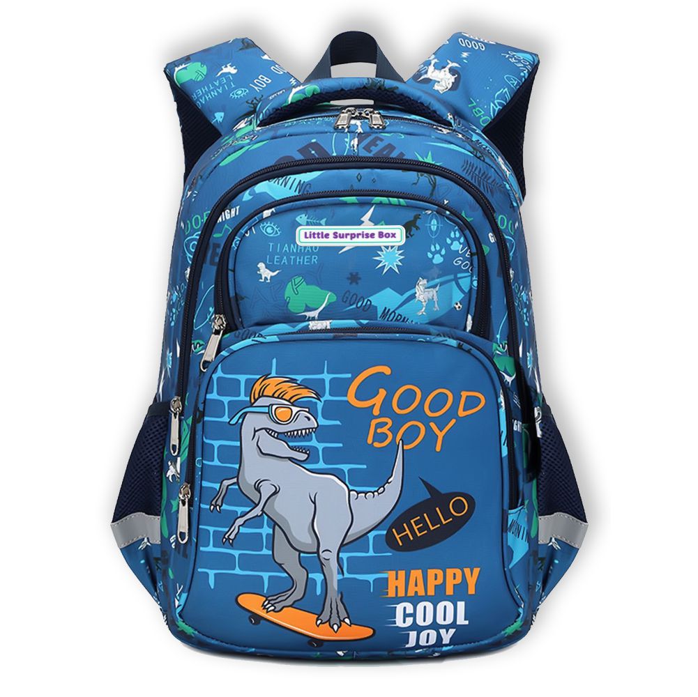 3pcs Blue Skating Dino Matching Backpack,Lunch Bag and Stationery Pouch,5yrs - 9yrs