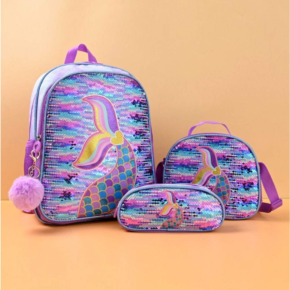 3pcs Gliteratti Mermaid Matching Backpack,Lunch Bag and Stationery Pouch