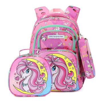 3pcs Moonlit Unicorn Matching Backpack,Lunch Bag and Stationery Pouch