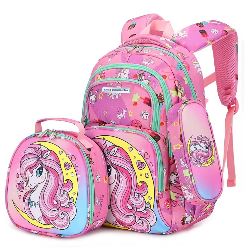 3pcs Moonlit Unicorn Matching Backpack,Lunch Bag and Stationery Pouch