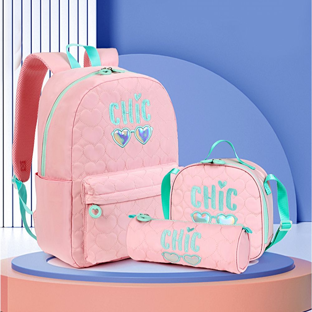 3pcs Pink Cool Glasses Matching Backpack, Lunch Bag and Stationery Pouch, 8yrs to Adults
