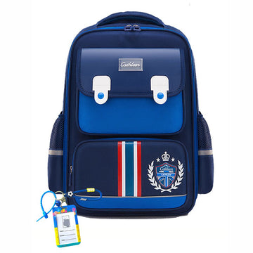 Cobalt & Dark Blue Crest Design School Backpack for Kids