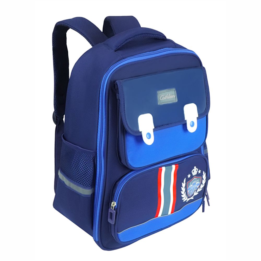 Cobalt & Dark Blue Crest Design School Backpack for Kids