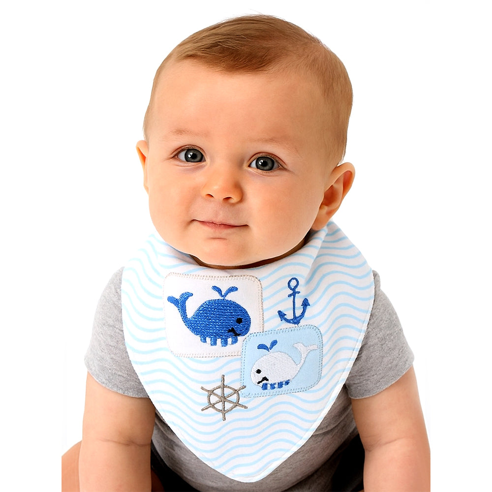 3PCS Set of Whale print premium adjustable snap button closure Bibs