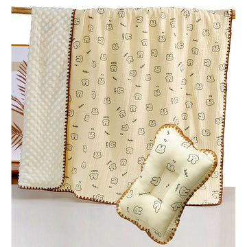 Rabbit Face, 2pcs Super Soft Breathable pure Muslin cotton Blanket and pillow set for Newborn & Infants