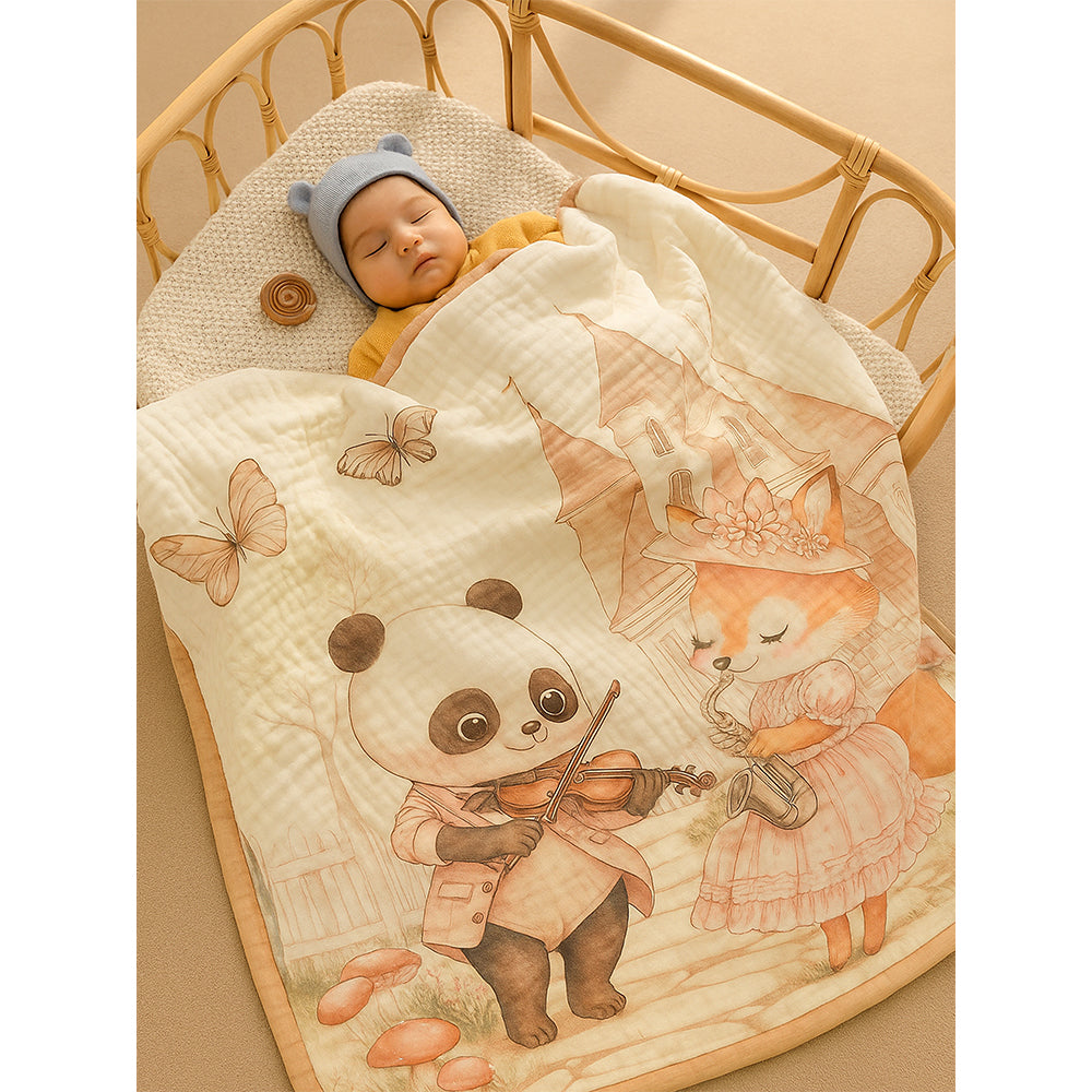 Coat Panda woodland print Super Soft Breathable pure Muslin cotton Blanket for Infants
