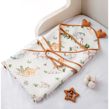 Brown Dino Island wrapper and Blanket with Hood for Newborn and Infants