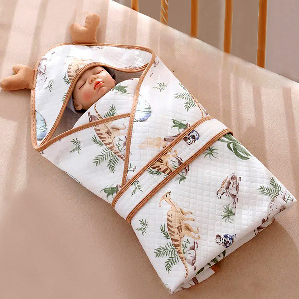 Brown Dino Island wrapper and Blanket with Hood for Newborn and Infants