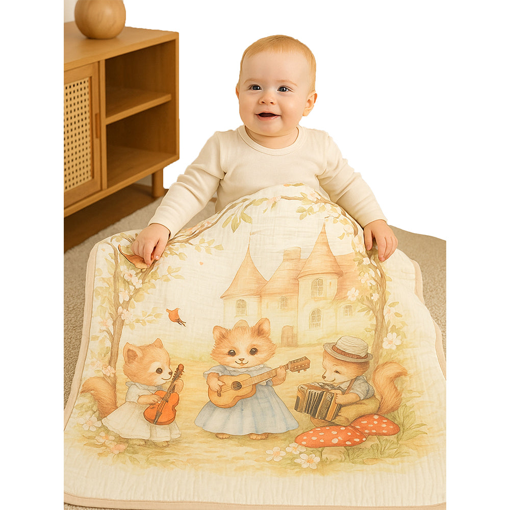 Music Fox Guitar print Super Soft Breathable pure Muslin cotton Blanket for Infants