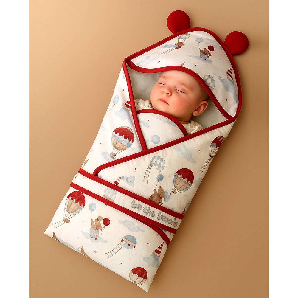 Red Hot Air Baloon wrapper Blanket with Hood for Newborn and Infants
