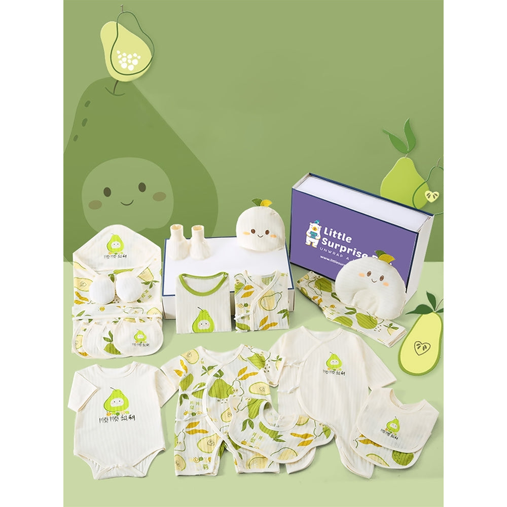 18 pcs Green Pear Newborn Baby Girl/ Boy Gift Box , all season wear Hamper, (0 - 12 months)