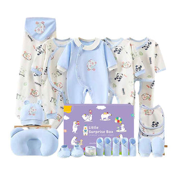 22 pcs Blue & White Panda Newborn Baby Girl/Baby Boy Gift Hamper Set, 0-6 months