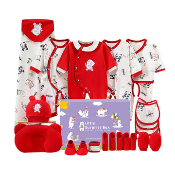22 pcs Red & White Panda Newborn Baby Girl/Baby Boy Gift Hamper Set, 0-6 months
