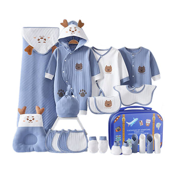 23 pcs Blue Reindeer Newborn Baby Girl/Baby Boy Gift Hamper with Travel Suitcase,0-12 months