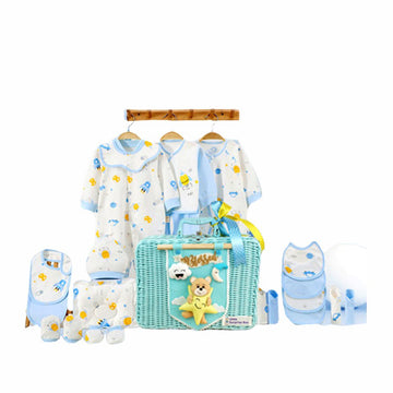 23pcs,Blue Rocket Newborn Baby Girl/Baby Boy ,Gift Hamper with decorated Handmade Storage Basket,0-12months