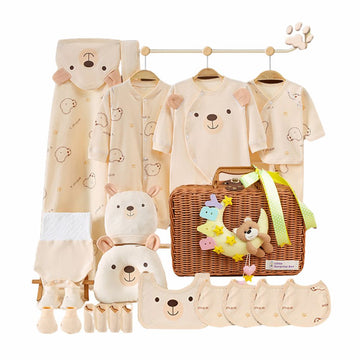 23 pcs Cream Smiling Ted Newborn Baby Girl/Baby Boy Gift Hamper with decorated Handmade Storage Basket,0-6 months