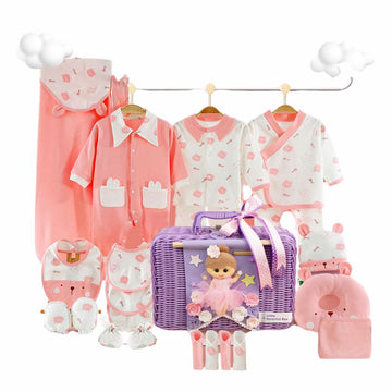 23pcs Pink Ted Ears Newborn Baby Girl/Baby Boy Gift Hamper with decorated Handmade Storage Basket,0-12 months