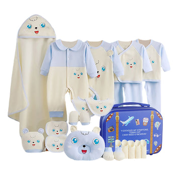 24pcs Blue & White Star Eye Newborn Baby Girl/Baby Boy Gift Hamper with Travel Suitcase, 0-12 months