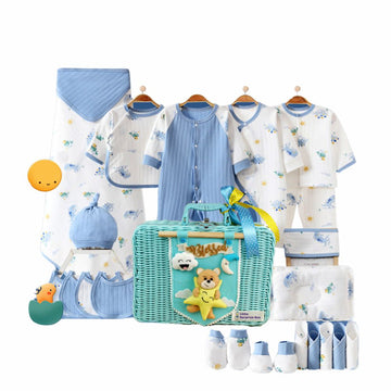 25 pcs Blue Dino Newborn Baby Girl/Baby Boy Gift Hamper with decorated Handmade Storage Basket,0-12 months