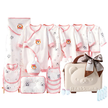 Little Surprise Box, 26 pcs White & Pink Bear Face Newborn Baby Girl/Baby Boy All Season wear,Gift Hamper with Suitcase, 0-6 months