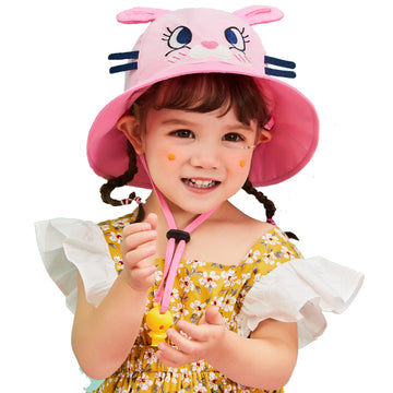 3d Black whisker Bunny Wide Coverage Sun Hat for Kids& Toddlers with Adjustable Strap