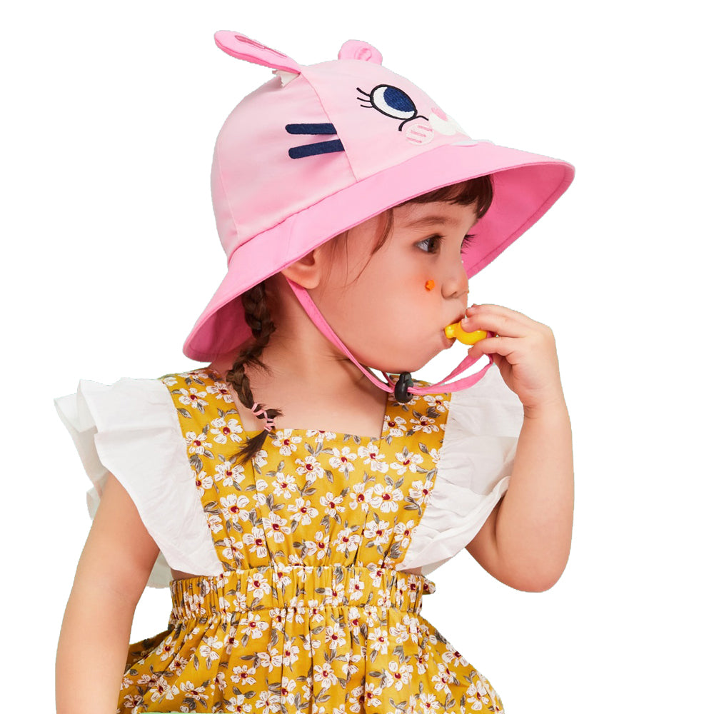 3d Black whisker Bunny Wide Coverage Sun Hat for Kids& Toddlers with Adjustable Strap