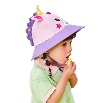 3D Horn Unicorn Wide Coverage Sun Hat for Kids& Toddlers with Adjustable Strap