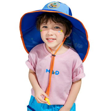 Blue Summer& Beach Cap with wide neck flap for Kids with windproof string