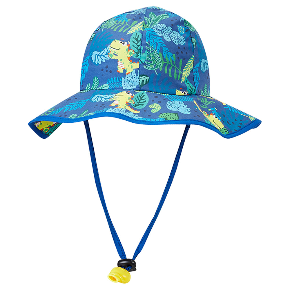 Blue Dino Wide Coverage Sun Hat for Kids& Toddlers with Adjustable Strap