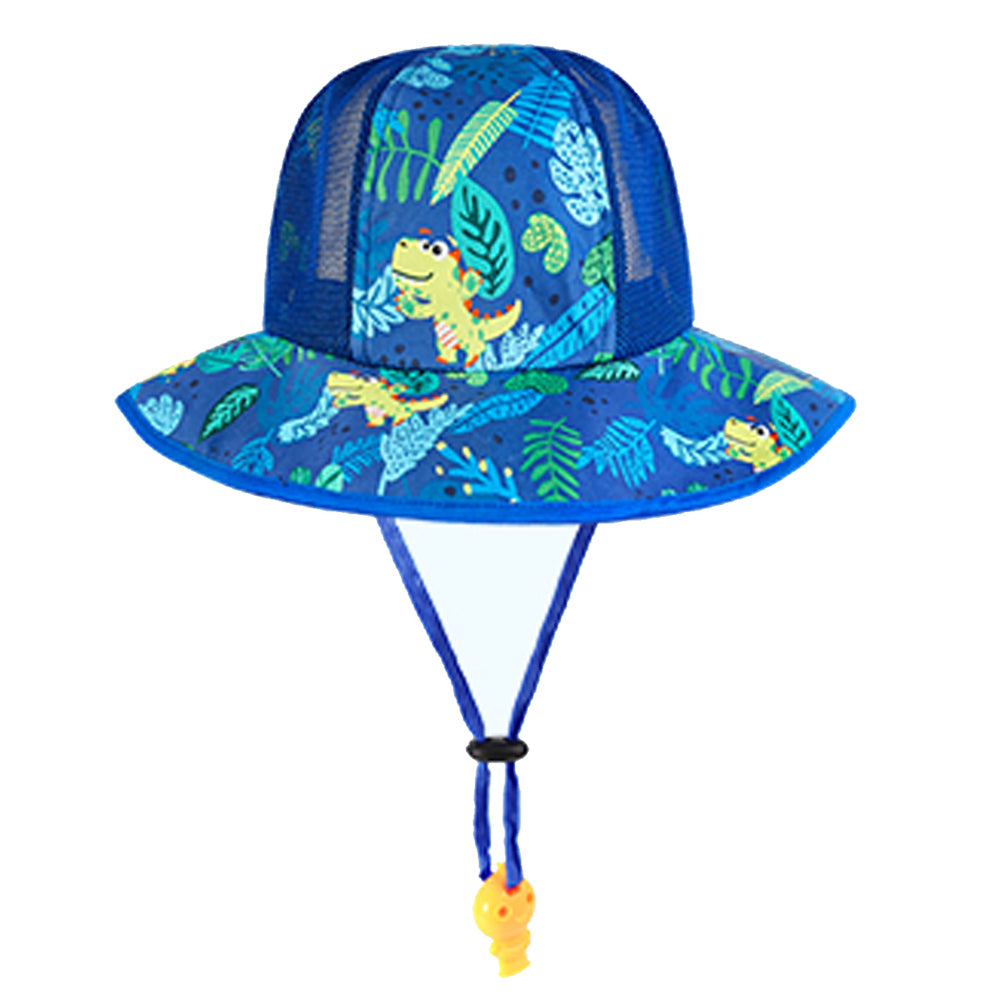 Navy Blue Dino print breathable Net wide brim Sun Hat for Kids& Toddlers with Adjustable Strap