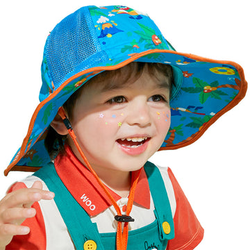 Dark Blue Tree print breathable Net wide brim Sun Hat for Kids& Toddlers with Adjustable Strap