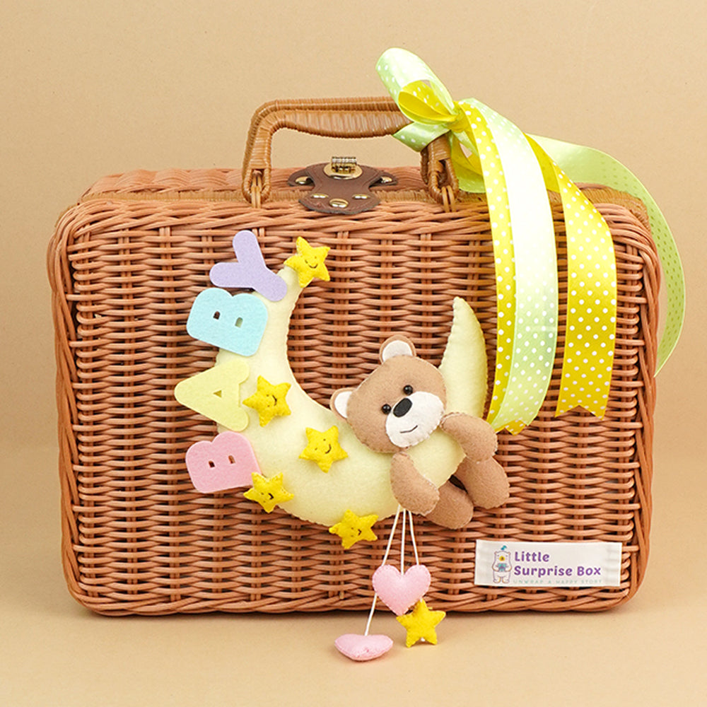 Bear on the Moon,Tan Cane Basket for Storage and Travel
