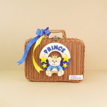 Little Prince Teddy,Tan Cane Basket for Storage and Travel