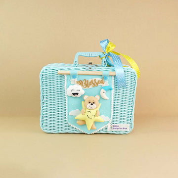 Twinkle Star Lullaby Teddy,Baby Blue Cane Basket for Storage and Travel