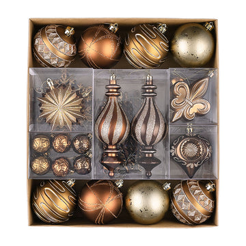 60 pcs Brown Mocha & Gold Chandelier themed Christmas Balls tree hanging, Xmas Decoration set.
