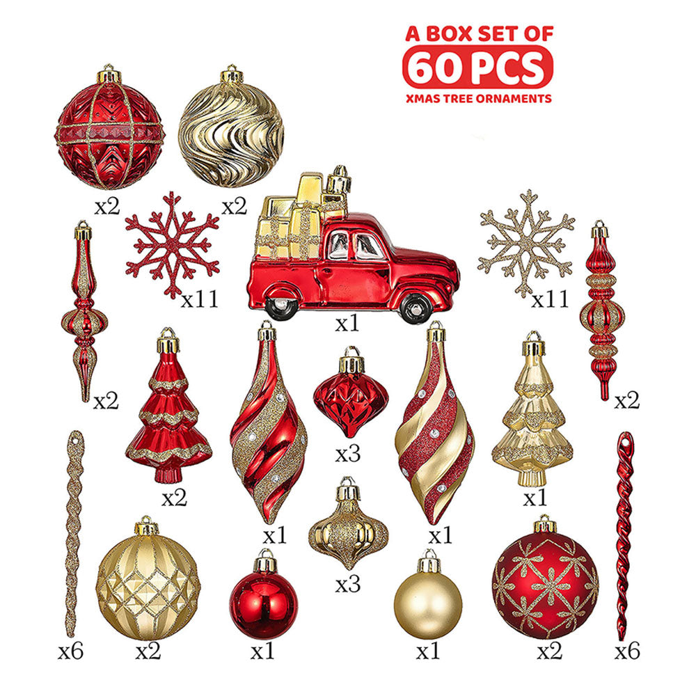 60 pcs Classic Red & Gold Campavan themed Christmas Balls tree hanging, Xmas Decoration set.